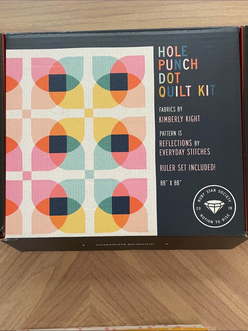 Hole Punch Dot Quilt Kit - Multi Color pattern is “Reflections”. 88”x 88”